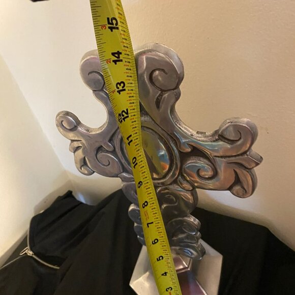 Vintage Cast Aluminum Standing Cross 14.5" Silver Scroll Christmas Altar Decor - Picture 2 of 6